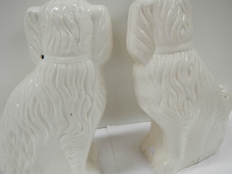 A pair of early 20th century Staffordshire dogs, 14" tall (one has crack as shown in image, - Image 3 of 5
