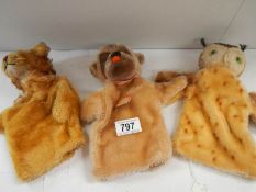 3 hand puppets including Steiff, need tidying.
