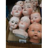 9 Victorian dolls heads including French and German (see images).