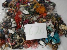 A very large collection of unsorted costume jewellery. (crate not included).