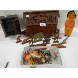 An old toy Noah's ark with wooden animals, miniature chest etc.
