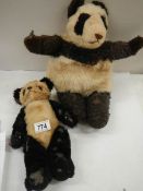 A 1920's English panda and a nightdress case, well worn.