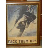 A large retro poster 'Back Them up' in period oak frame.