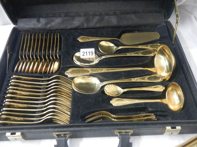 A gilded 12 place setting cutlery set by Besteoke Solingen, Germany. - Image 2 of 7