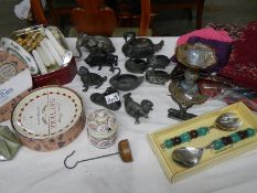 A good mixed lot of interesting items including old pewter (some a/f), textiles etc.
