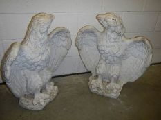 A pair of American Gaurdian eagles, made from reconstituted marble, hand carved (NOT CONCRETE,