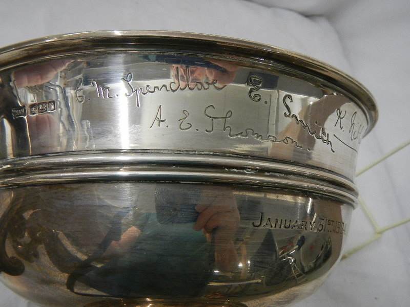 A large hall marked silver bowl with six signatures, 24 ounces / 834 grams. - Image 4 of 6