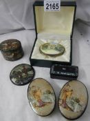 A mixed lot including papier mache' and mother of pearl snuff box.