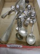 A mixed lot of silver spoons etc., approximately 220 grams.