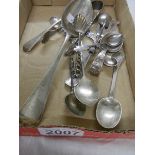 A mixed lot of silver spoons etc., approximately 220 grams.