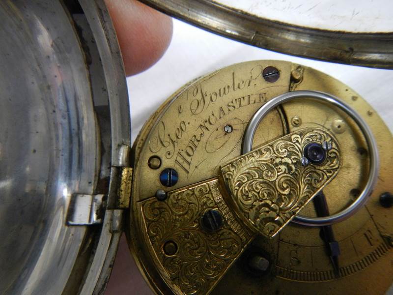 A silver verge pocket watch, George Fowler, Horncastle, in working order. - Image 3 of 6