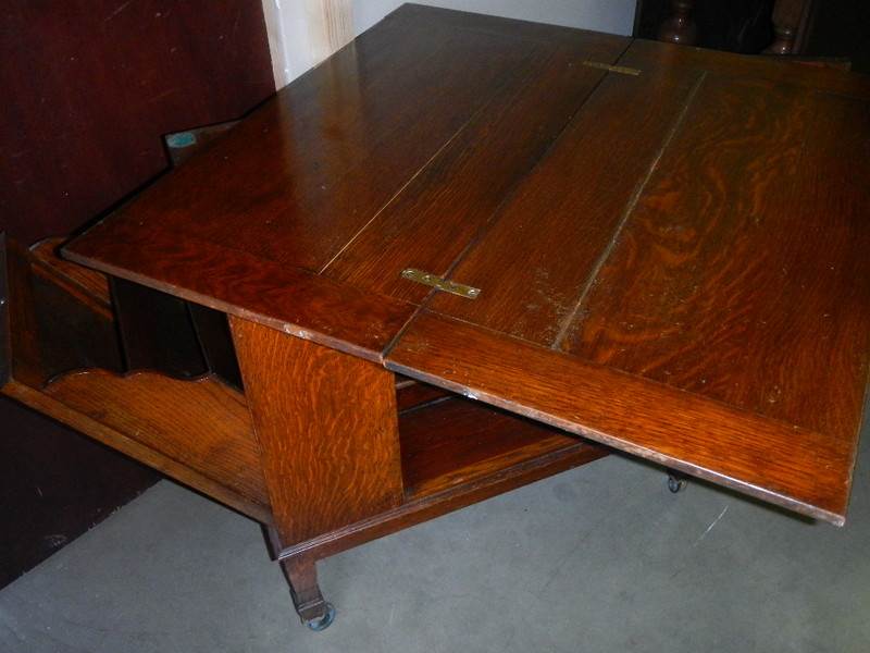 A fold over card table with pull down side and open door. - Image 4 of 4