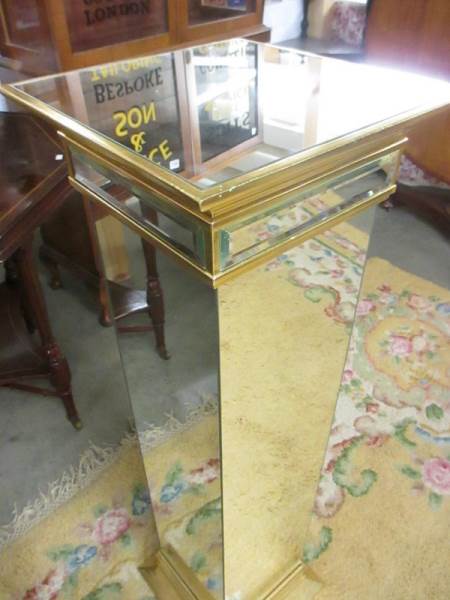 A pair of bevelled mirrored glass pedestals, 39" tall. - Image 3 of 4