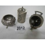 A foreign silver 3 piece condiment set.