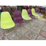 6 retro style plastic and metal chairs.