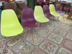 6 retro style plastic and metal chairs.