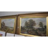 A good pair of Victorian oil paintings in gilt frames, one has slight damage.