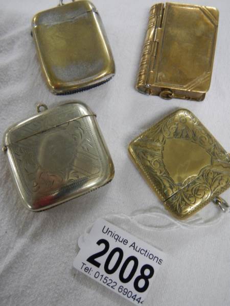 3 assorted vesta cases and a stamp box. ****Condition report**** They are all brass.