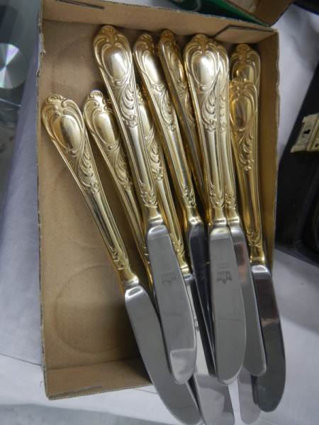 A gilded 12 place setting cutlery set by Besteoke Solingen, Germany. - Image 5 of 7