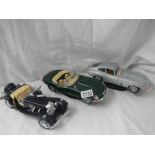 3 Burago model cars being Mercedes 500K Roadster and 2 Jaguar E.