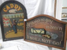 2 mid 20th century wooden golf related signs.
