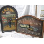 2 mid 20th century wooden golf related signs.