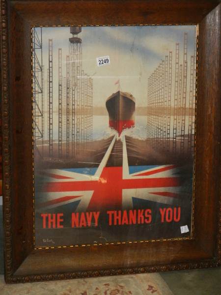 A large retro WW2 poster ' The Navy Thanks You' in period oak frame. - Image 2 of 3