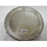 A hall marked silver presentation tray dated 1868, approximately 588 grams.