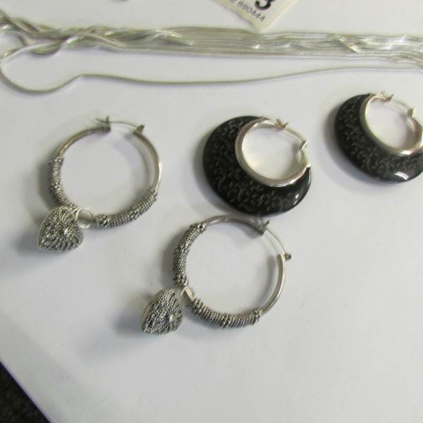 An Italian three row necklace silver Milor make together with three pairs of silver earrings and a - Image 2 of 3