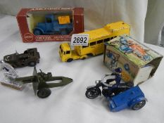 A boxed Benbros RAC motorcycle a/f, a Triang Minic Jeep, Budgie AA Lorry etc.