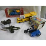 A boxed Benbros RAC motorcycle a/f, a Triang Minic Jeep, Budgie AA Lorry etc.