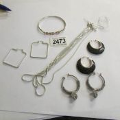 An Italian three row necklace silver Milor make together with three pairs of silver earrings and a