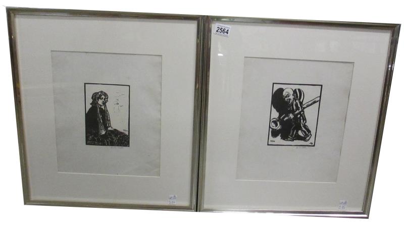 Harry George Webb (1882-1914) Pair of late 19th early 20th century pencil signed woodblock prints,