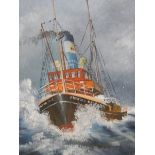 A painting on canvas depicting a lifeboat.