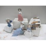 4 NAO figures including Seated Lady with Bird, Girl on Placid Walk (with box),