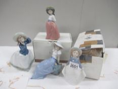 4 NAO figures including Seated Lady with Bird, Girl on Placid Walk (with box),