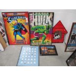 2 large superhero prints in black frames Superman 1 and Hulk 1,