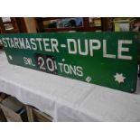 A Starmaster Duple crane sign, 48" x 12", originally from a crane in Lincoln foundry.