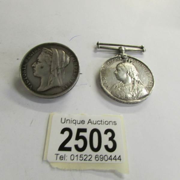 2 Victorian silver medals (one made in to a brooch). Egyptian medal made into a brooch, named G.