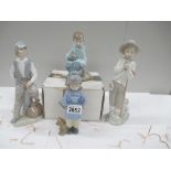 4 NAO figures including Boy with Duffle Coat and Dog, Boy with Duffle Coat and Rabbit (with box),