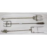 3 unusual early 20th century brass toasting forks.