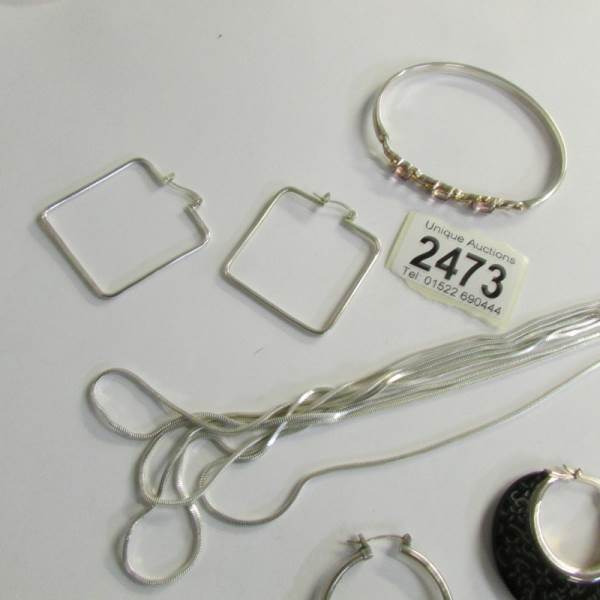 An Italian three row necklace silver Milor make together with three pairs of silver earrings and a - Image 3 of 3