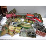 Box containing quantity of Hornby and other brand tin train accessories