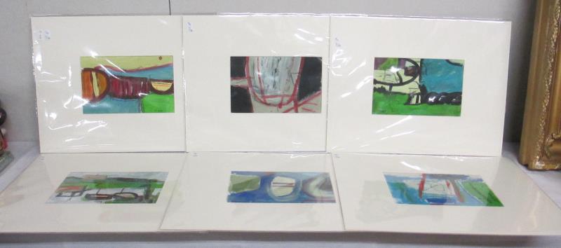 Cornish School collection of 6 abstract boat and harbour studies in acrylics and gouache all titled