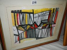 A 20th century Newlyn School goauche on paper, signed AB "Red Black Yellow" artist label verso,