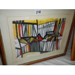 A 20th century Newlyn School goauche on paper, signed AB "Red Black Yellow" artist label verso,