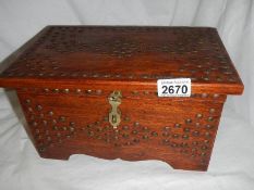 A good old brass mounted jewellery box, catch needs attention.