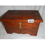 A good old brass mounted jewellery box, catch needs attention.