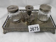 A hall marked silver inkstand in complete condition.