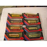 Eight 176 scale Corgi Exclusive First Editions (EFE) toy bus models